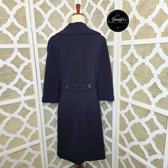 Jones NY Navy Blue Two Button 3/4 Raglan Cuffed Sleeve Long Jacket Size 14 - Picture 7 of 12